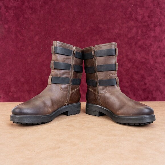 Lucky Brand Wmn Cheviss Brown Leather Zip Moto Ankle Boots 8.5US EUR 39.5 - Picture 2 of 8